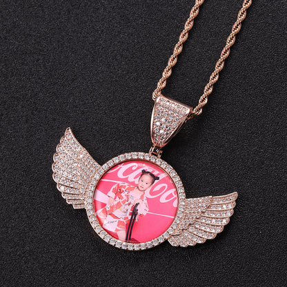 Studded Angel Necklace with Picture Frame