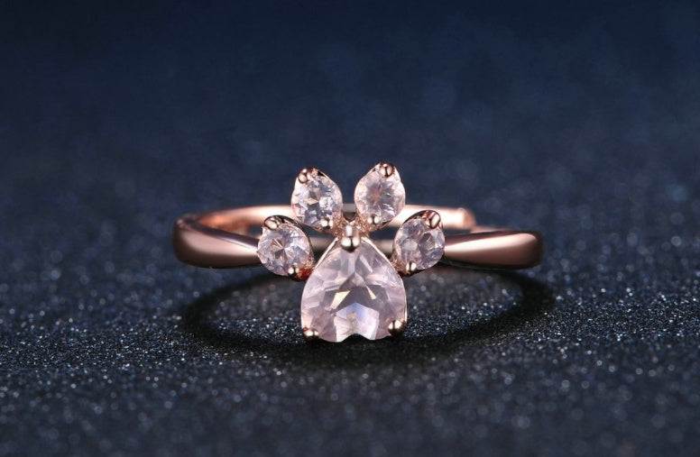 Rose Gold Paw Print Heart Ring