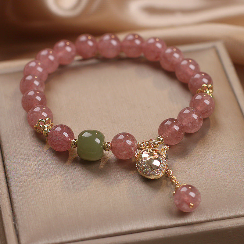 Lucky Cat Strawberry Beaded Bracelet