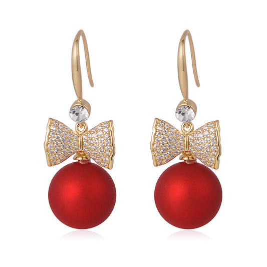 Gold Bow & Bauble Rhinestone Earrings