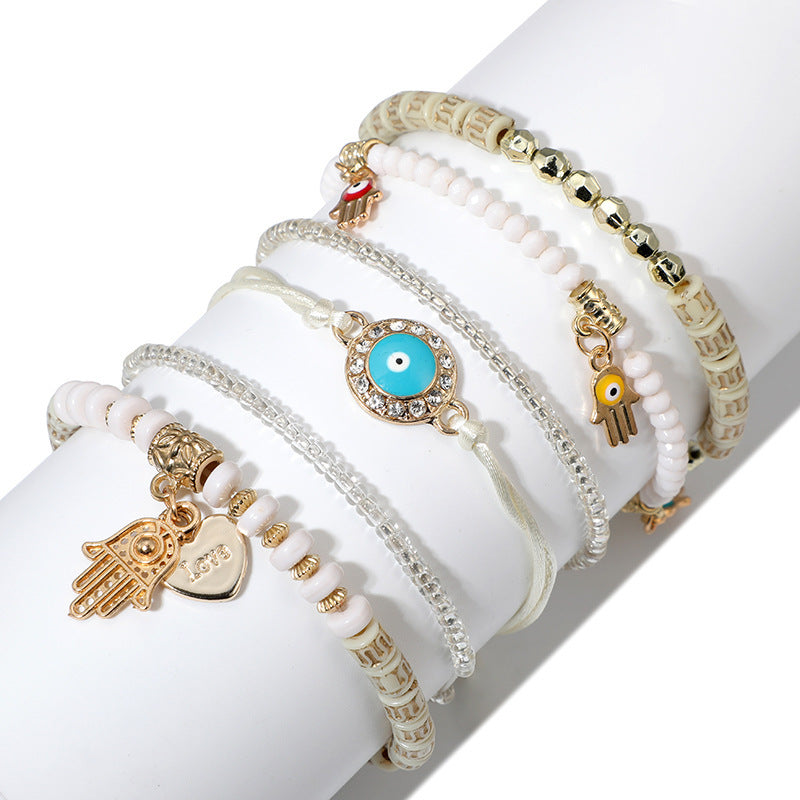 Buddha Palm & Evil Eye Beaded Bracelet Set