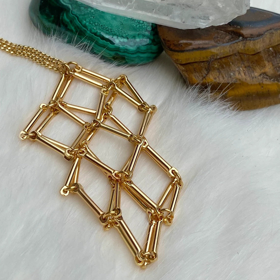 Metallic Mesh Crystal Holder Necklace