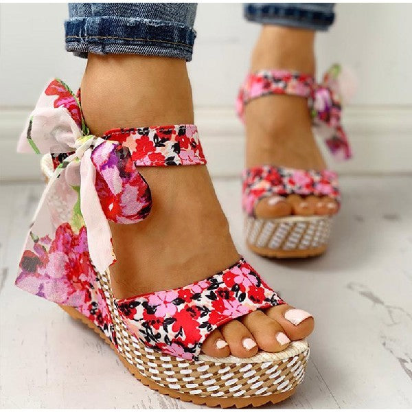 Boho Chic Ribbon Wedge Heels