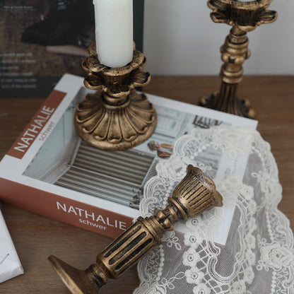 Distressed Gold Resin Candlestick/Tabletop Candle Holders