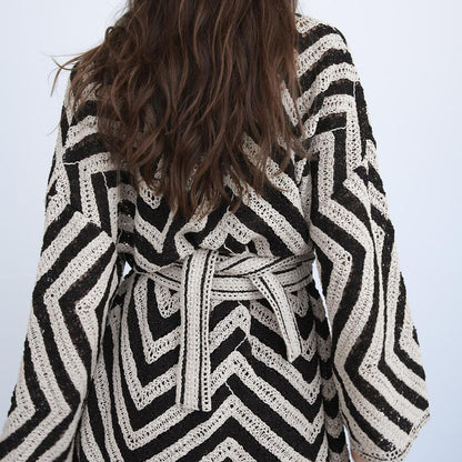 Zig Zag Cardigan with Belt - Kimono Style