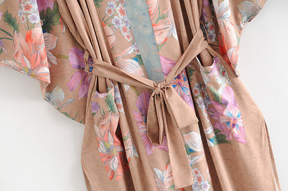 Peacock Print Blush Bathrobe/Kimono