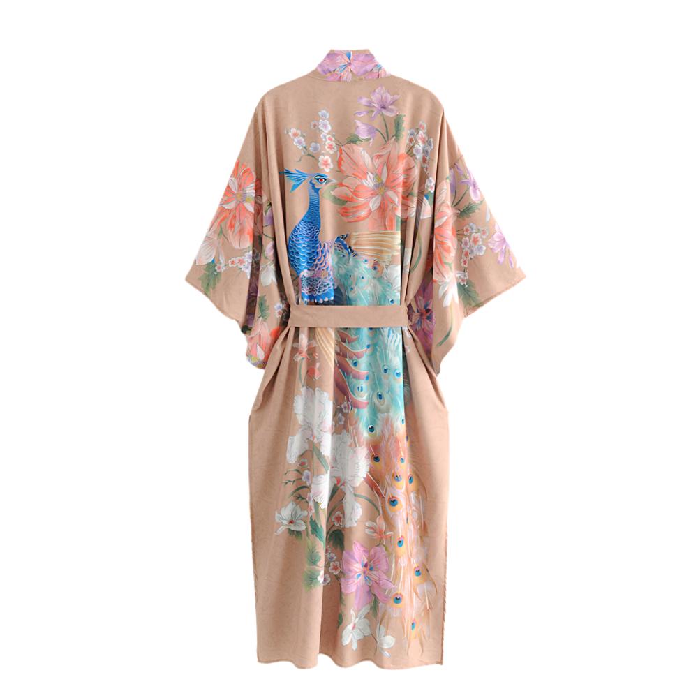 Peacock Print Blush Bathrobe/Kimono