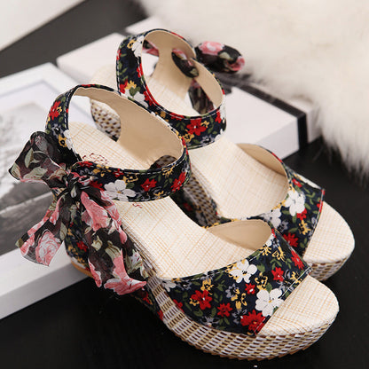 Boho Chic Ribbon Wedge Heels