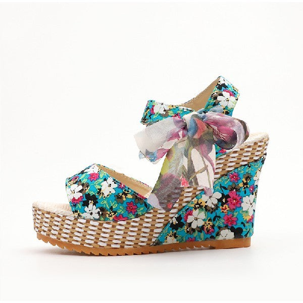 Boho Chic Ribbon Wedge Heels