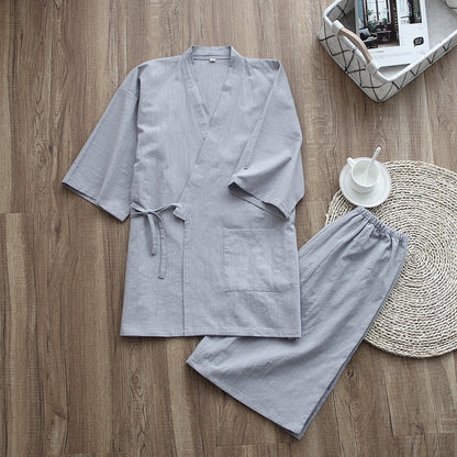 Unisex Summer Cotton Pyjama Set with Shorts & Wrap-Around Top