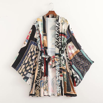 Retro Patchwork Printed Kimono & Pant Collection