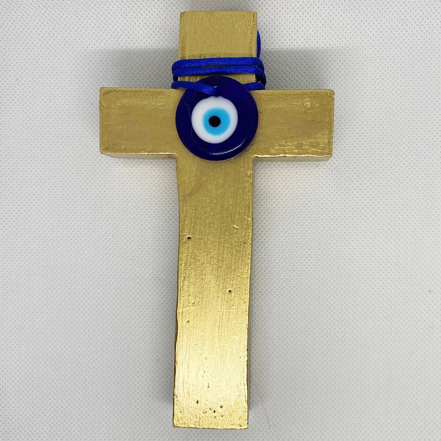 Handmade Gold Cross with Evil Eye Charm