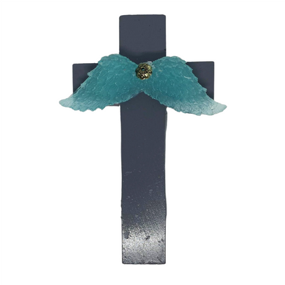 Handmade Grey Cross with Angel Wing Charm