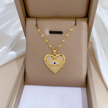 Glittering Evil Eye Heart Necklace