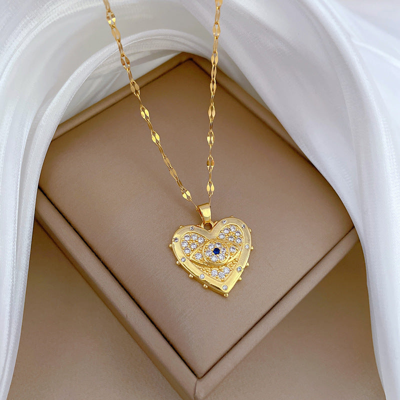 Glittering Evil Eye Heart Necklace