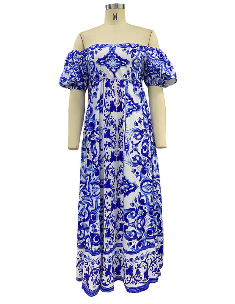 Off-neck Bohemian Printed Dress