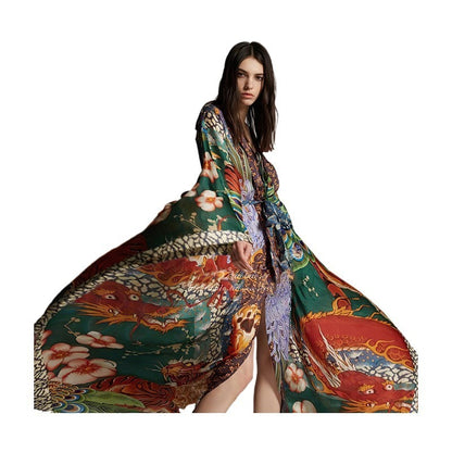 Dragon Print Long Kimono/Robe