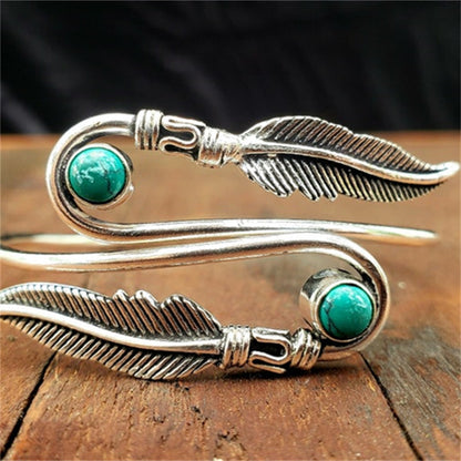 Feather & Stone Silver Wrap Bracelet