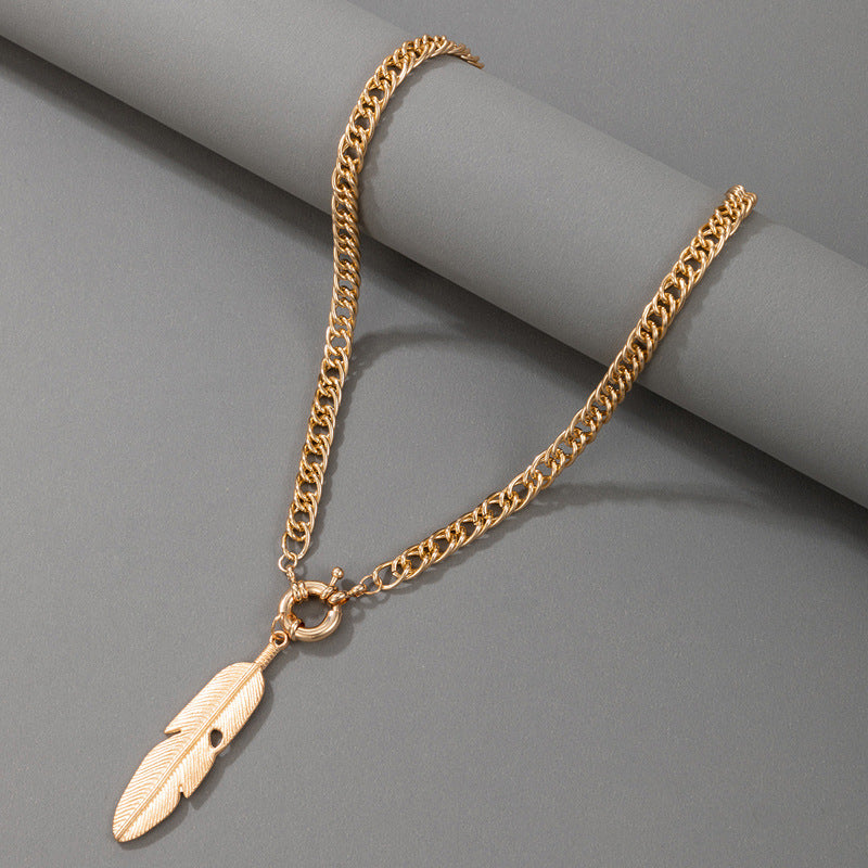 Gold Style Feather Pendant Necklace