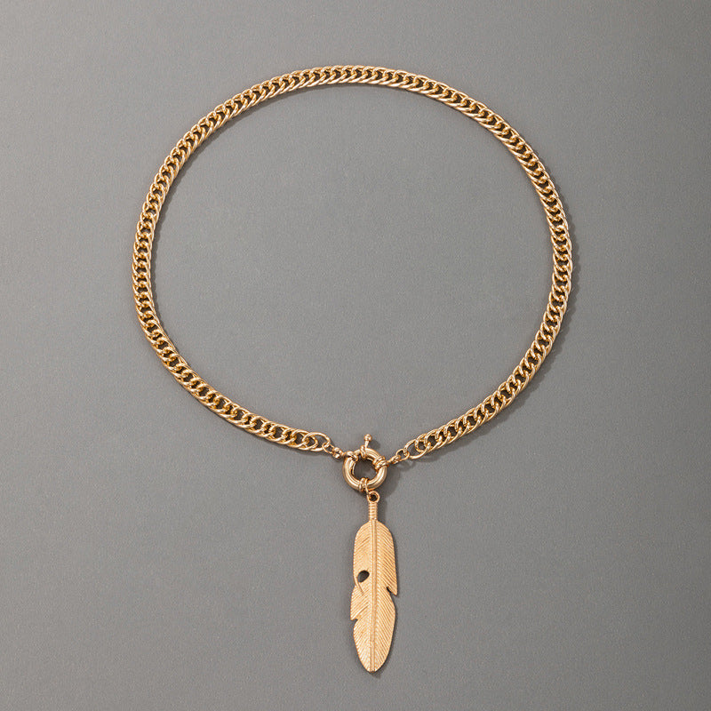 Gold Style Feather Pendant Necklace