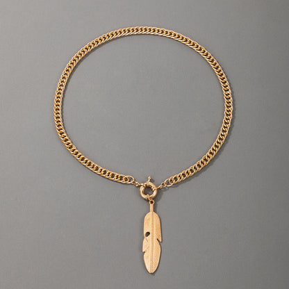 Gold Style Feather Pendant Necklace