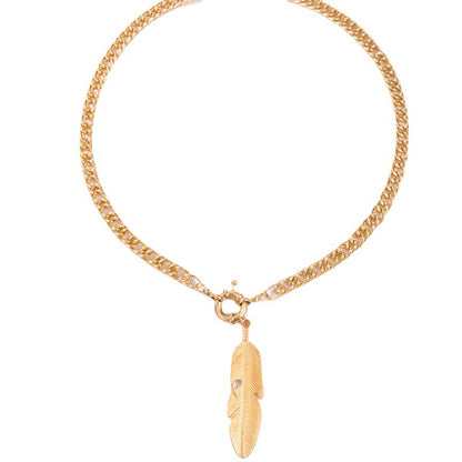 Gold Style Feather Pendant Necklace