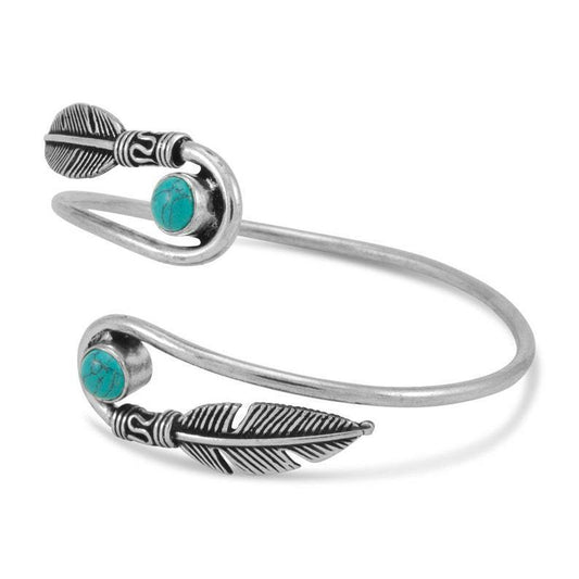 Feather & Stone Silver Wrap Bracelet