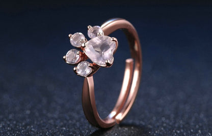 Rose Gold Paw Print Heart Ring