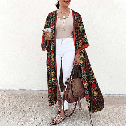 Boho Chic Floral Print Long Kimono/Robe