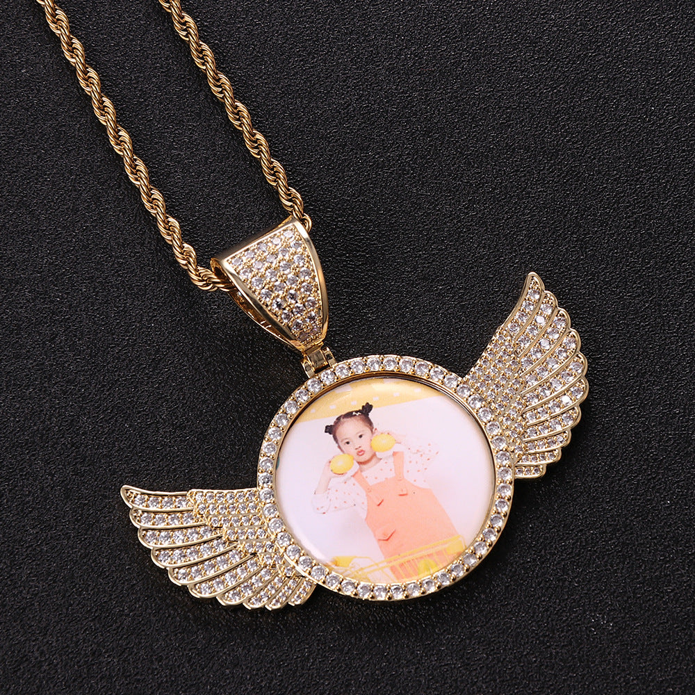 Studded Angel Necklace with Picture Frame