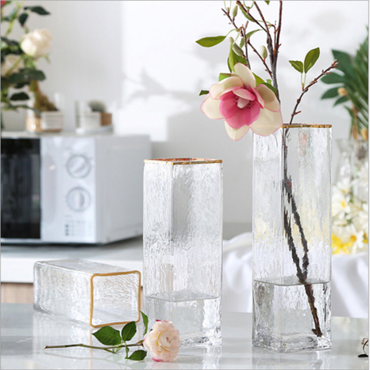 Textured Glass Gold Rimmed Vase