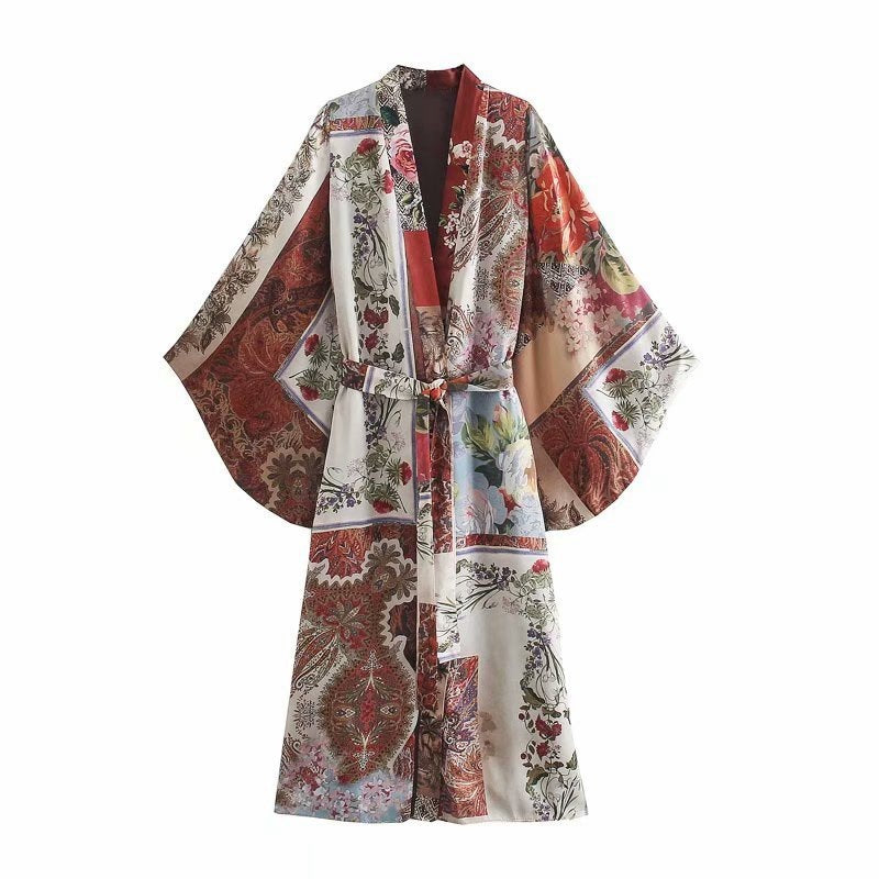 Retro Patchwork Printed Kimono & Pant Collection