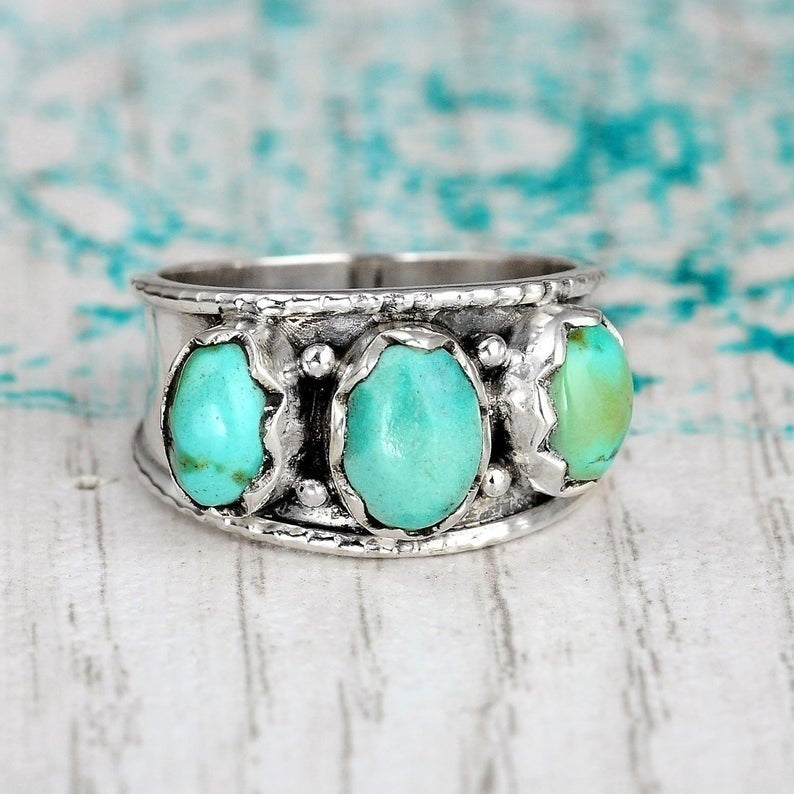 Chunky Silver Ring with Turquoise Stones